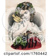 Poster, Art Print Of Portrait Of A Girl With Flowers Grapes And A Pet Bird On Her Shoulder