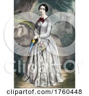 Full Length Portrait Of A Woman Holding A Parasol In The Forest