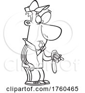 Black And White Cartoon Coach Or PE Teacher With A Whistle And Timer