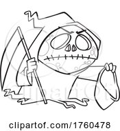 Poster, Art Print Of Black And White Cartoon Grim Reaper Holding A Bag
