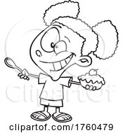Poster, Art Print Of Black And White Cartoon Girl Holding Dessert