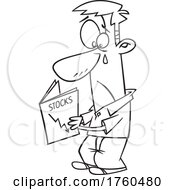 Black And White Cartoon Man Seeing A Down Turn In Stocks