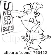 Black And White Cartoon Man Squinting To Read An Eye Chart by toonaday