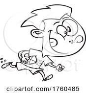 Black And White Cartoon Boy Playing Football by toonaday