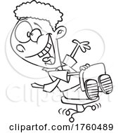 Black And White Cartoon Young Businessman Playing On An Office Chair