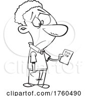Black And White Cartoon Sad Man Holding A Pink Slip by toonaday