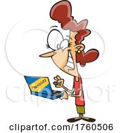 Cartoon Excited Chocolate Lover Woman Holding A Box by toonaday