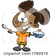 Cartoon Girl Holding Dessert
