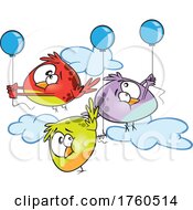 Cartoon Flock Of Fat Birds With Balloons