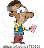 Cartoon Sad Man Holding A Pink Slip by toonaday