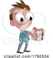 Happy Man Holding Present Gift Box Cartoon