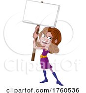 Cartoon Woman Holding Sign Board