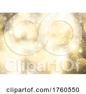 Poster, Art Print Of Golden Christmas Background With Snowflakes And Bokeh Lights