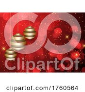 Poster, Art Print Of Christmas Background With Golden Baubles And Snowflakes