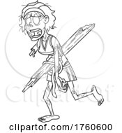 Poster, Art Print Of Cartoon Black And White Female Zombie With A Wood Shard Through Her Torso