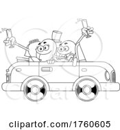 Poster, Art Print Of Cartoon Black And White Heart Wedding Couple With Champagne In A Car