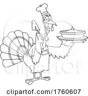 Poster, Art Print Of Cartoon Black And White Turkey Bird Holding A Pie