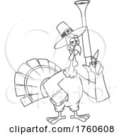 Poster, Art Print Of Cartoon Black And White Turkey Bird Pilgrim Holding A Blunderbuss