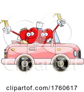 Poster, Art Print Of Cartoon Heart Wedding Couple With Champagne In A Car