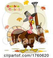 Poster, Art Print Of Cartoon Turkey Bird Pilgrim Holding A Blunderbuss