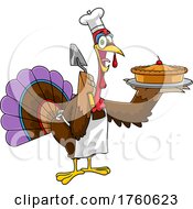 Poster, Art Print Of Cartoon Turkey Bird Holding A Pie