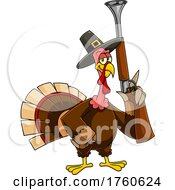 Cartoon Turkey Bird Pilgrim Holding A Blunderbuss