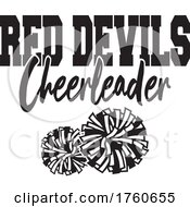 Black And White Pom Poms Under RED DEVILS Cheerleader Text