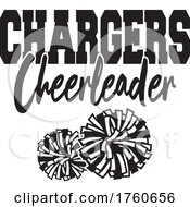Poster, Art Print Of Black And White Pom Poms Under Chargers Cheerleader Text