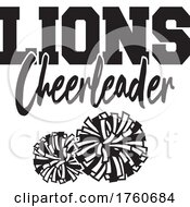 Black And White Pom Poms With LIONS Cheerleader Text