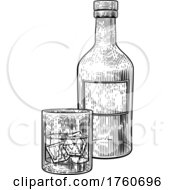 Poster, Art Print Of Ice Drink Glass And Bottle Vintage Etching Drawing