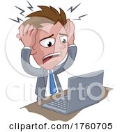 Poster, Art Print Of Stressed Business Man In Suit With Laptop Cartoon