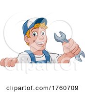Poster, Art Print Of Mechanic Plumber Wrench Spanner Cartoon Handyman