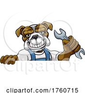 Bulldog Plumber Or Mechanic Holding Spanner