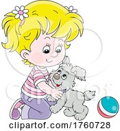 Poster, Art Print Of Puppy Dog Playing With A Girl