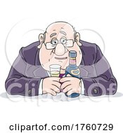Cartoon Alcoholic Business Man Hugging His Liquor