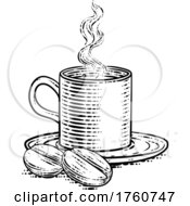 Coffee Beans And Cup Vintage Woodcut Illustration by AtStockIllustration