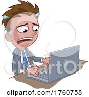 Stressed Anxious Business Man Using Laptop Cartoon