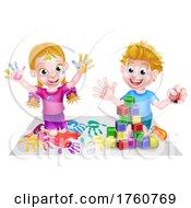 Poster, Art Print Of Cartoon Boy And Girl Playing