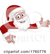 Christmas Cartoon Santa Claus Pointing Over A Sign