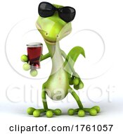 3d Gecko Holding A Beer On A White Background by Julos