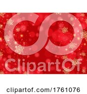Poster, Art Print Of Red Christmas Background With Snowflakes And Bokeh Lights