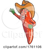 Jalapeno Pepper Wearing A Cowboy Hat And Waving Hello Vintage Tattoo Drawing
