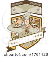 Poster, Art Print Of Military Chef Cook Wearing Camouflage Uniform Saluting Set Inside Camo Crest Retro Style
