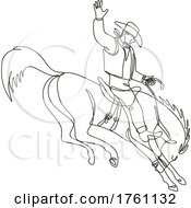 Poster, Art Print Of Rodeo Cowboy Riding A Bucking Bronco Continuous Line Drawing