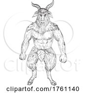 Poster, Art Print Of Akerbeltz Or Aker A Spirit In The Basque Folk Mythology In The Form Of A Billy Goat Standing Drawing