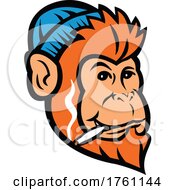 Poster, Art Print Of Monkey Ape Primate Or Chimp Smoking Joint Of Cannabis Mascot Retro
