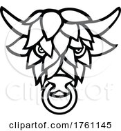 Poster, Art Print Of Short Horned Bull Head With Beer Hop Face Front View Mascot Black And White Retro