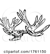 Caribou Or Reindeer Skull Skeleton Roaring Side View Retro Style Black And White