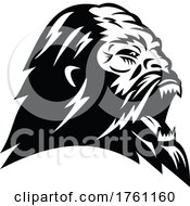 Head Of Angry Bigfoot Or Sasquatch Mascot Black And White Retro Style