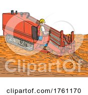 Poster, Art Print Of Horizontal Directional Drilling Drill Rig And Construction Machinery Operator Drawing Sketch Style